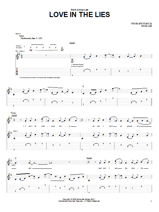 Amos Lee Love In The Lies sheet music notes and chords arranged for Guitar Tab