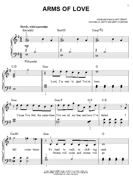 Amy Grant Arms Of Love sheet music notes and chords. Download Printable PDF.