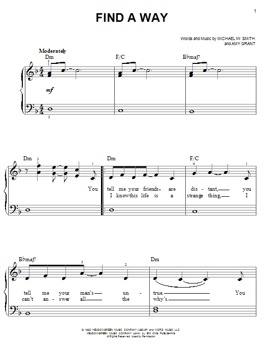 Amy Grant Find A Way sheet music notes and chords. Download Printable PDF.