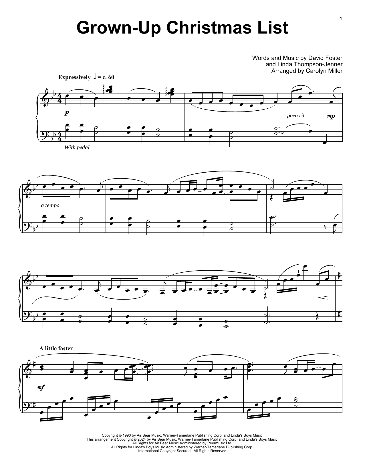 Amy Grant Grown-Up Christmas List (arr. Carolyn Miller) sheet music notes and chords. Download Printable PDF.