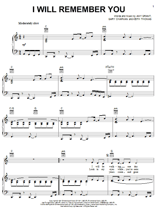 Amy Grant I Will Remember You sheet music notes and chords. Download Printable PDF.