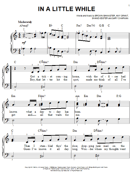 Amy Grant In A Little While sheet music notes and chords. Download Printable PDF.