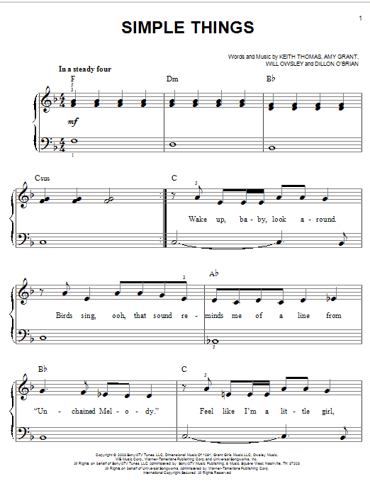 Amy Grant Simple Things sheet music notes and chords. Download Printable PDF.