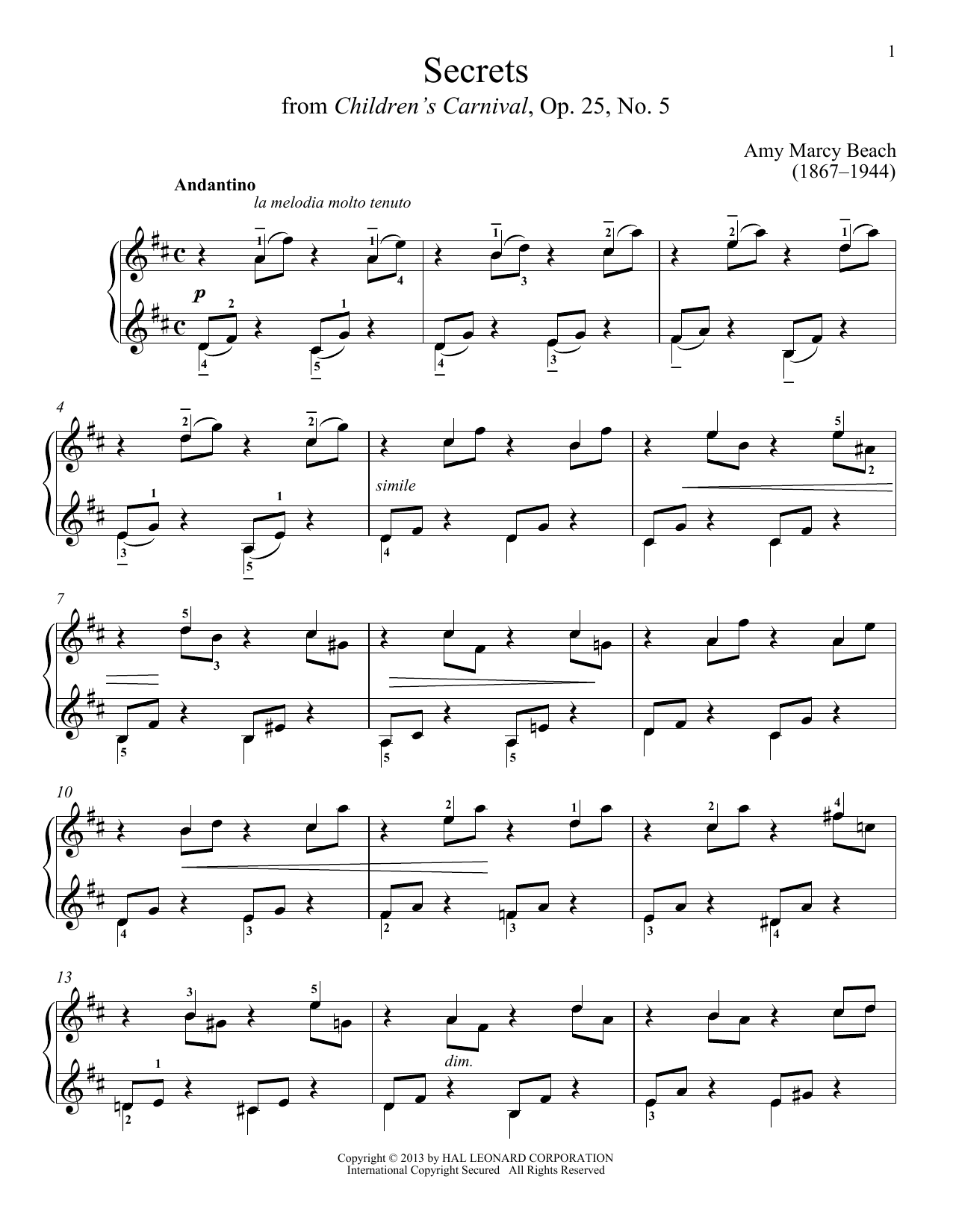 Gail Smith Secrets sheet music notes and chords. Download Printable PDF.