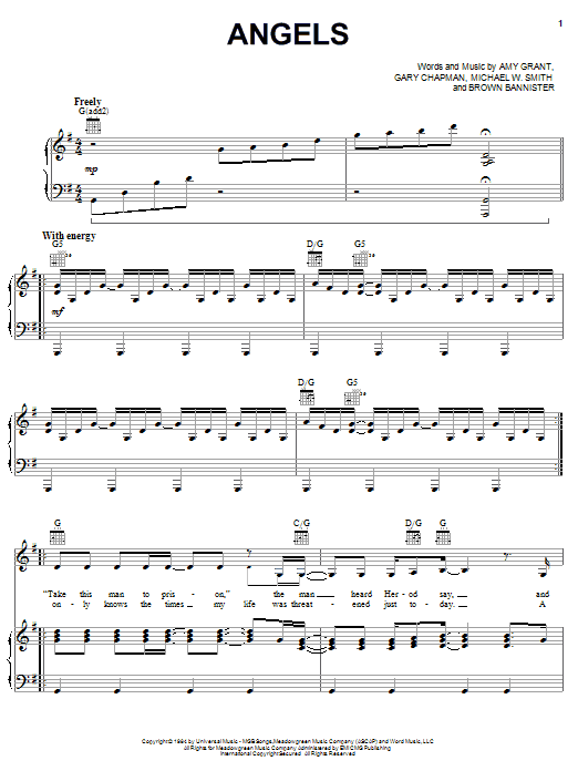 Amy Grant Angels sheet music notes and chords. Download Printable PDF.