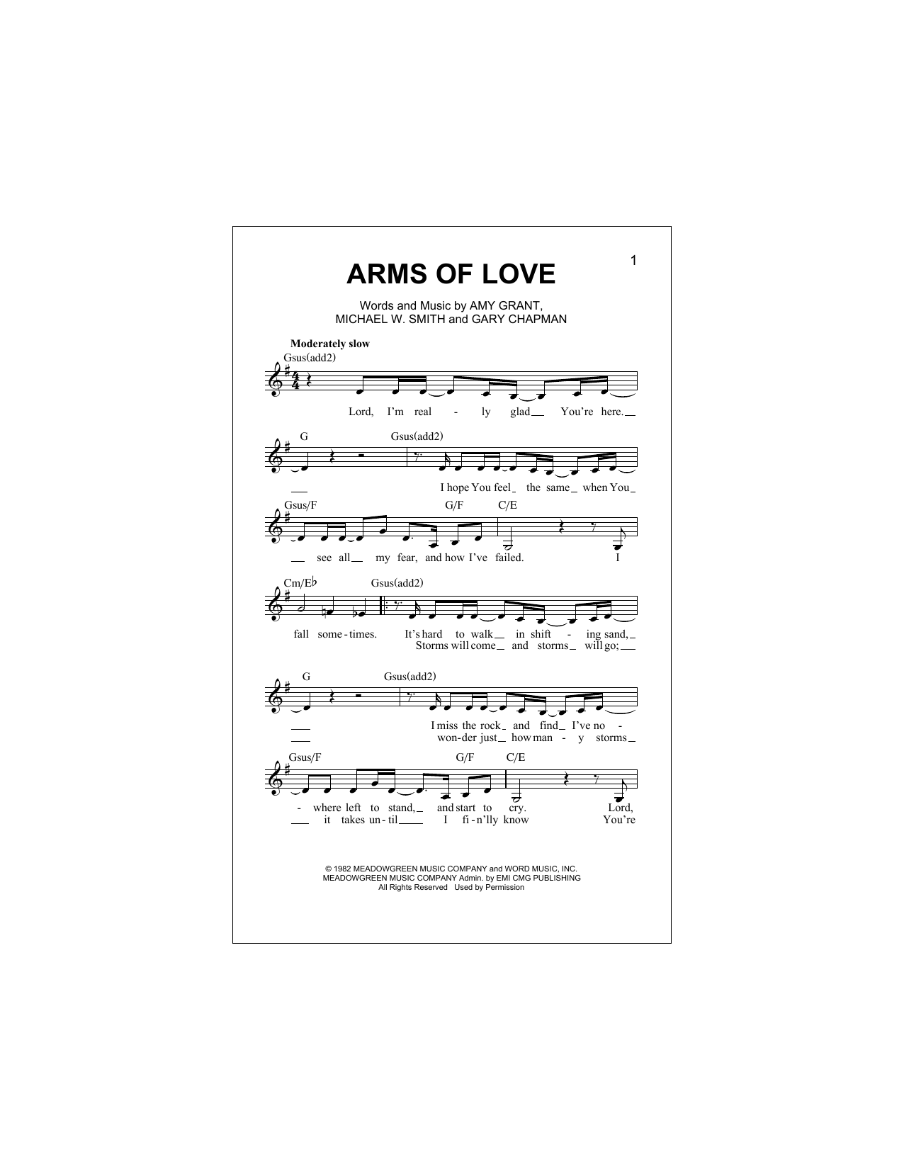 Amy Grant Arms Of Love sheet music notes and chords. Download Printable PDF.