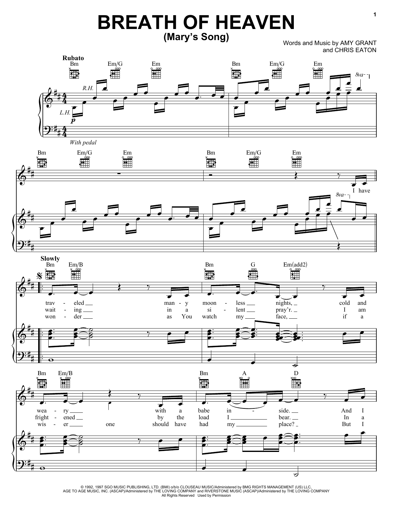 Amy Grant Breath Of Heaven (Mary's Song) sheet music notes and chords. Download Printable PDF.