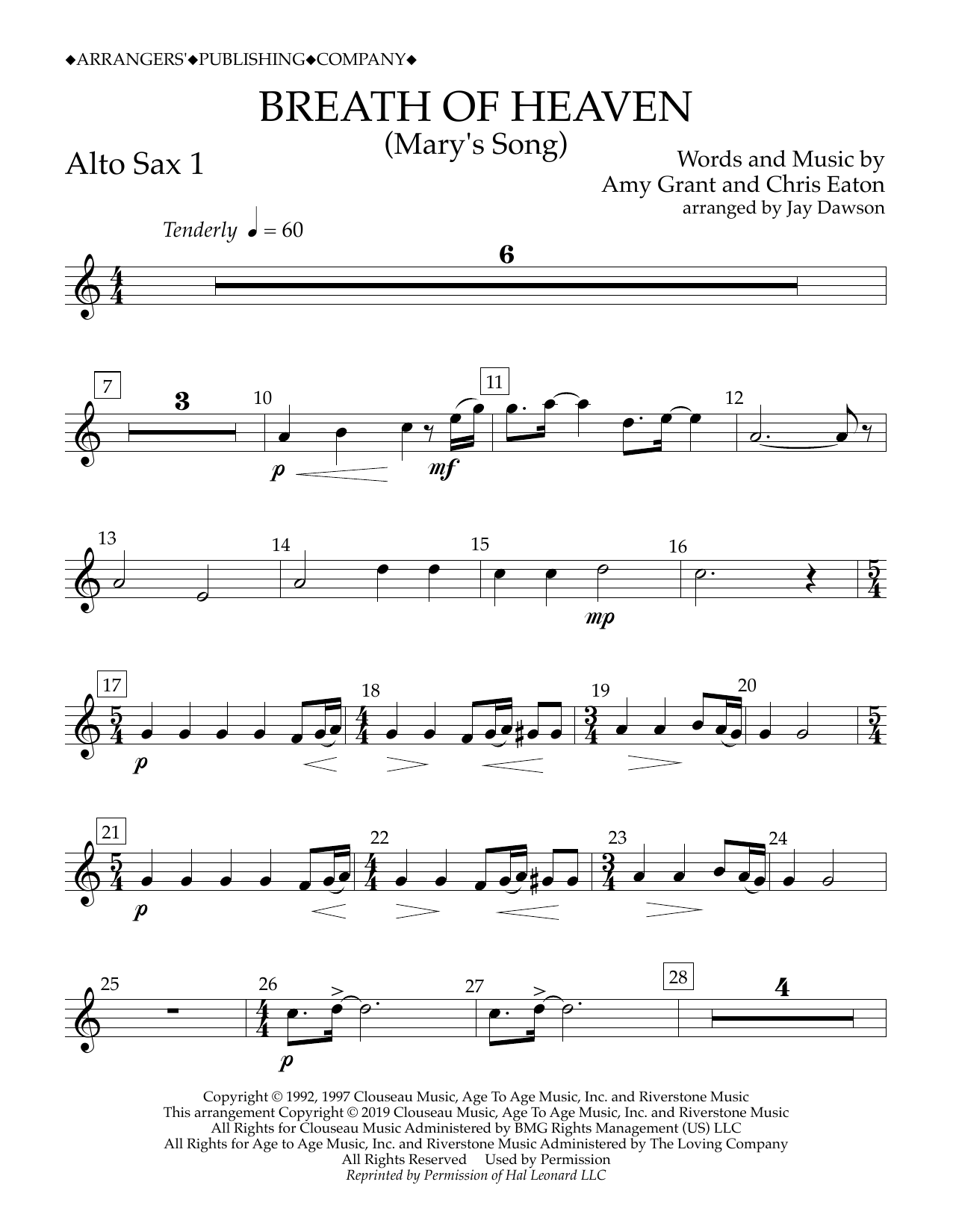 Learn to play Amy Grant Breath of Heaven (Mary's Song) (arr. Jay Dawson) - Alto Sax 1 sheet music for Concert Band in minutes. Price: 5.9900$ Amy Grant Breath of Heaven (Mary's Song) (arr. Jay Dawson) - Alto Sax 1 sheet music notes and chords arranged for Concert Band