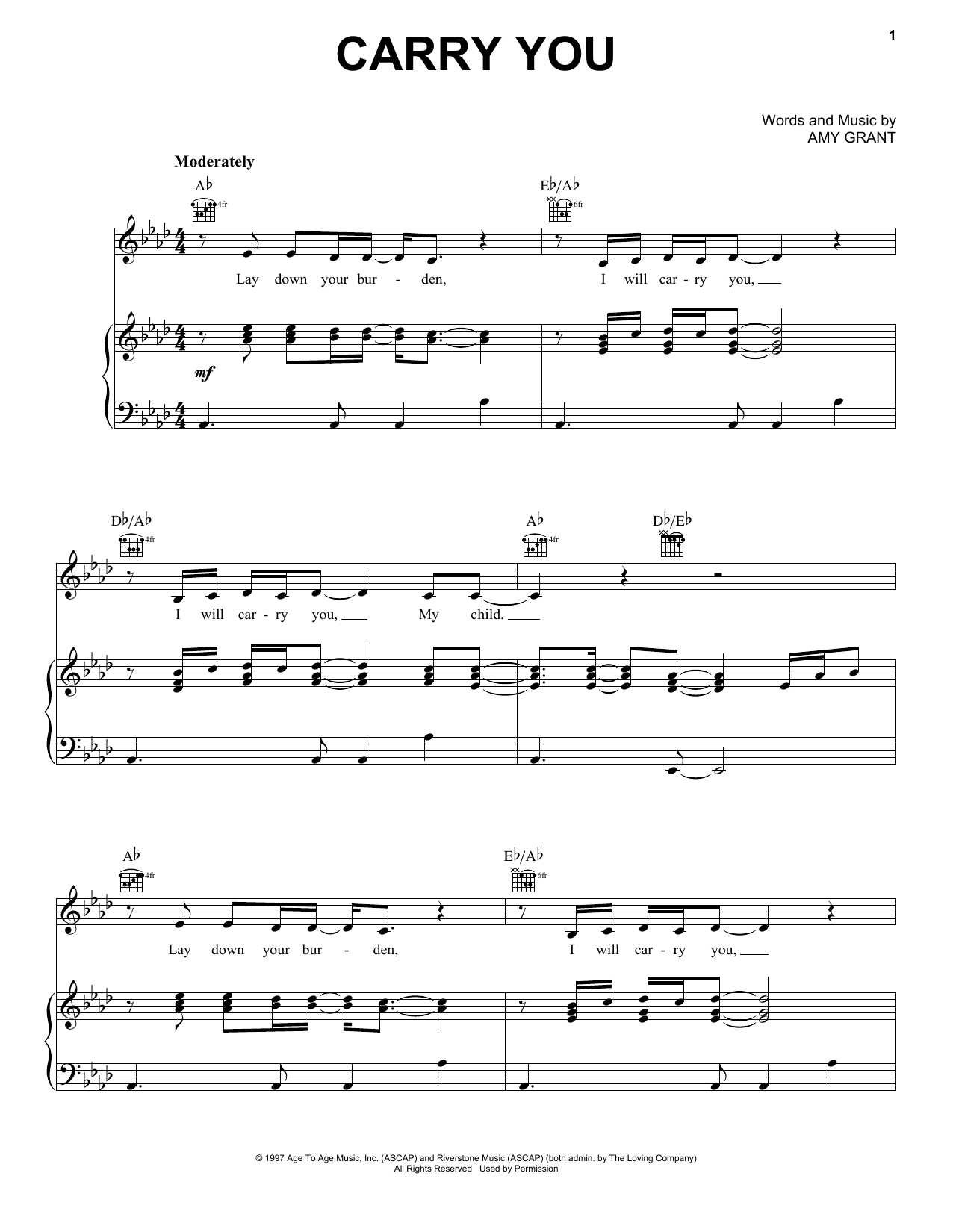 Amy Grant Carry You sheet music notes and chords. Download Printable PDF.