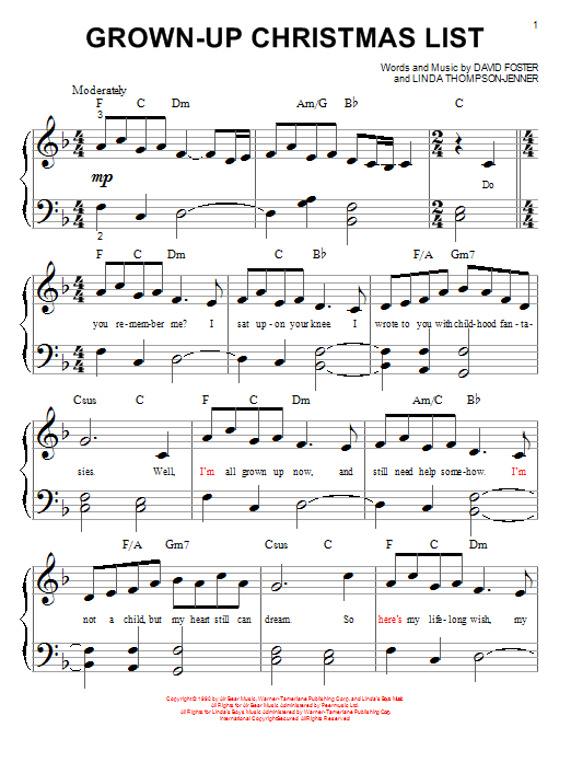 Amy Grant Grown Up Christmas List Sheet Music Pdf Notes Chords Christmas Score Easy Piano Download Printable Sku 154464