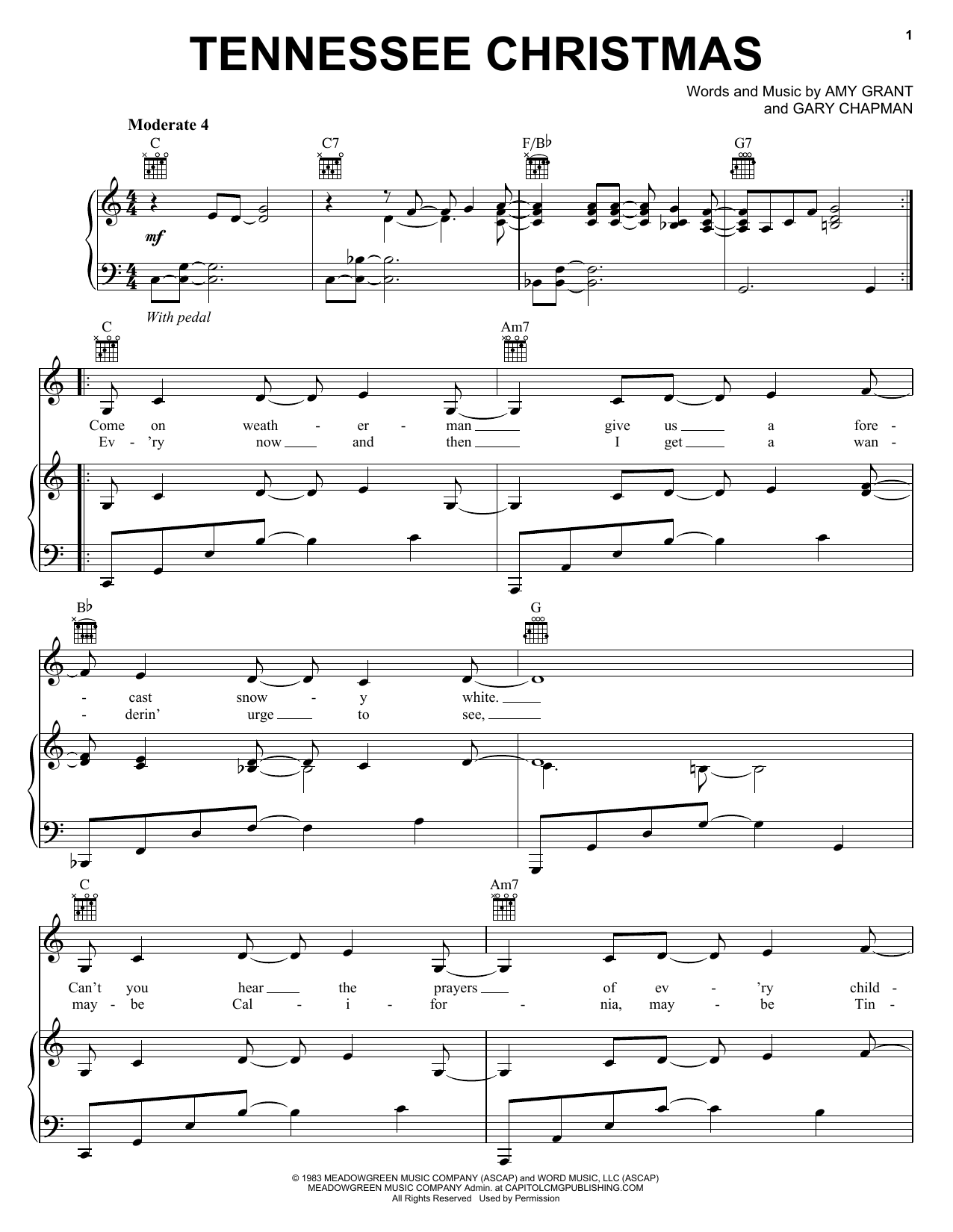 Learn to play Amy Grant Tennessee Christmas sheet music for Piano, Vocal & Guitar (Right-Hand Melody) in minutes. Amy Grant Tennessee Christmas sheet music notes and chords. Download Printable PDF.