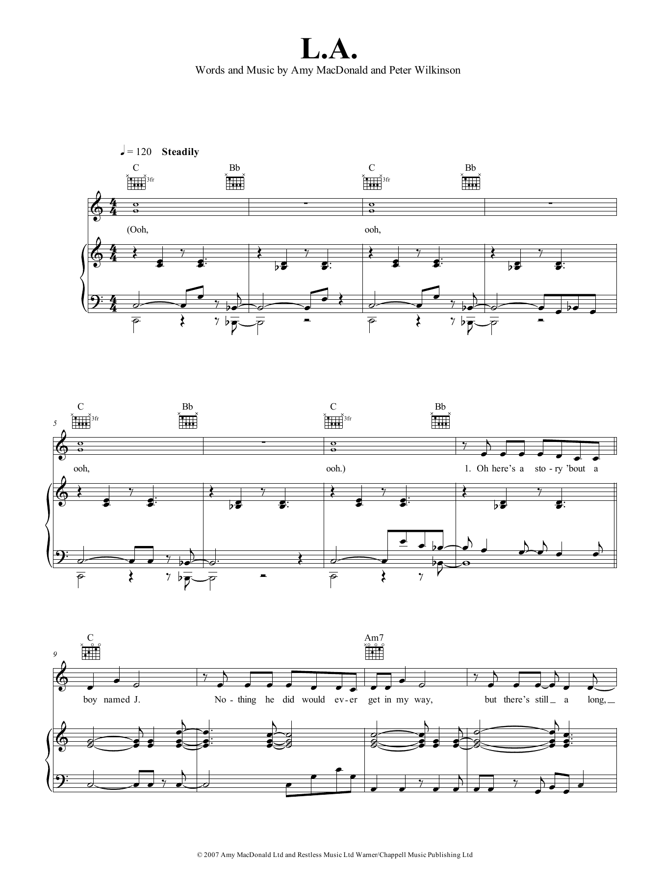 Learn to play Amy MacDonald L.A. sheet music for Piano, Vocal & Guitar Chords (Right-Hand Melody) in minutes. Price: 6.9900$ Amy MacDonald L.A. sheet music notes and chords arranged for Piano, Vocal & Guitar Chords (Right-Hand Melody)