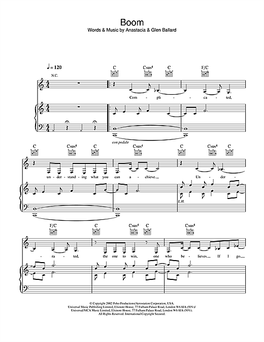 Anastacia Boom sheet music notes and chords. Download Printable PDF.