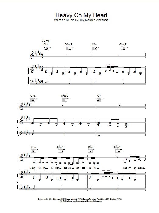 Anastacia Heavy On My Heart sheet music notes and chords. Download Printable PDF.