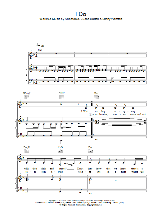 Learn to play Anastacia I Do sheet music for Piano, Vocal & Guitar in minutes. Anastacia I Do sheet music notes and chords. Download Printable PDF.