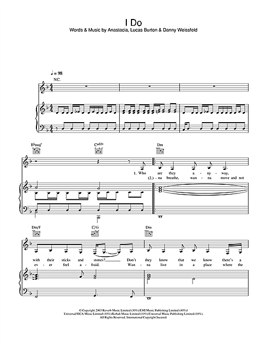 Anastacia I Do sheet music notes and chords. Download Printable PDF.