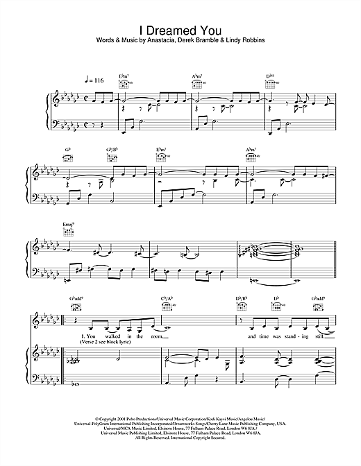 Anastacia I Dreamed You sheet music notes and chords. Download Printable PDF.