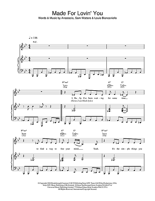Anastacia Made For Loving You sheet music notes and chords. Download Printable PDF.