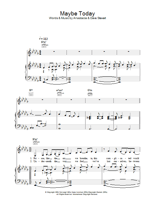 Anastacia Maybe Today sheet music notes and chords. Download Printable PDF.