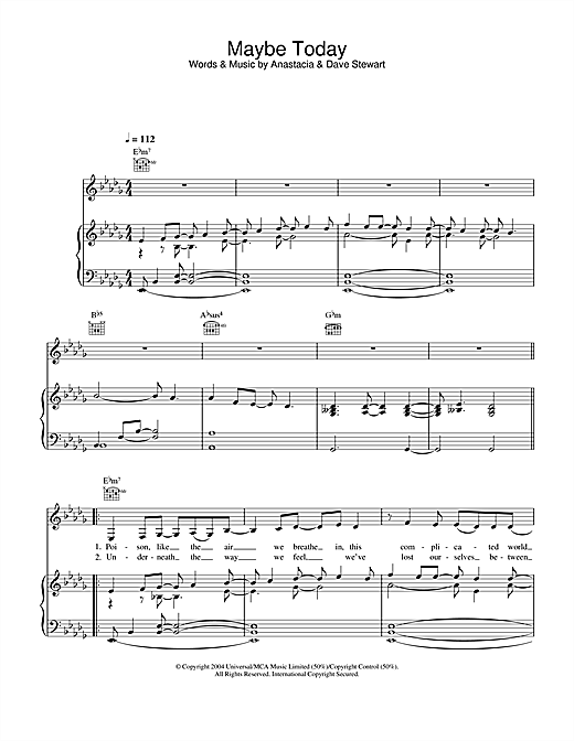 Anastacia Maybe Today sheet music notes and chords. Download Printable PDF.