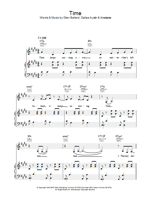 Learn to play Anastacia Time sheet music for Piano, Vocal & Guitar in minutes. Anastacia Time sheet music notes and chords. Download Printable PDF.