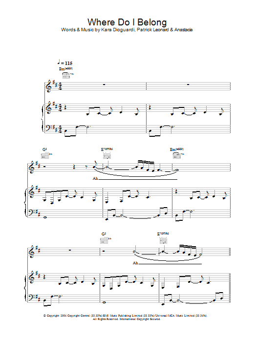 Anastacia Where Do I Belong sheet music notes and chords. Download Printable PDF.
