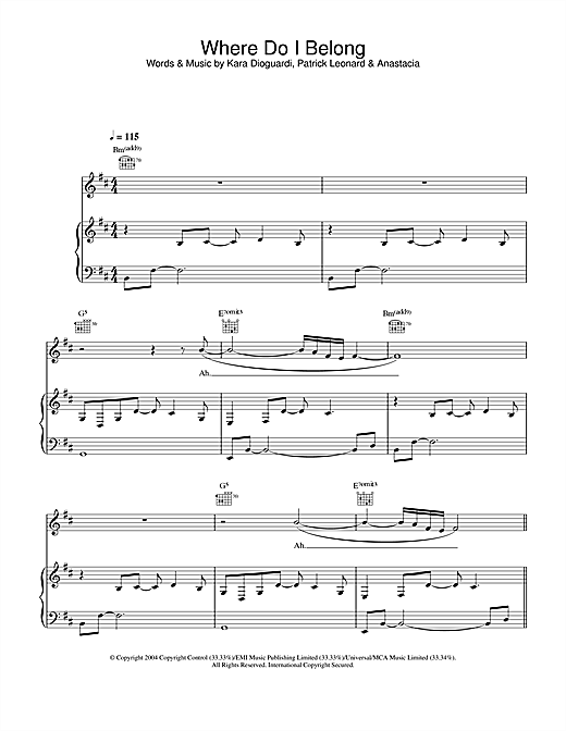 Anastacia Where Do I Belong sheet music notes and chords. Download Printable PDF.