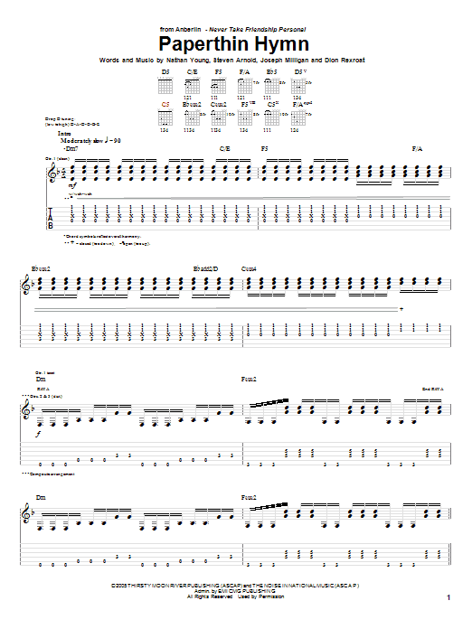 Learn to play Anberlin Paperthin Hymn sheet music for Guitar Tab in minutes. Anberlin Paperthin Hymn sheet music notes and chords. Download Printable PDF.