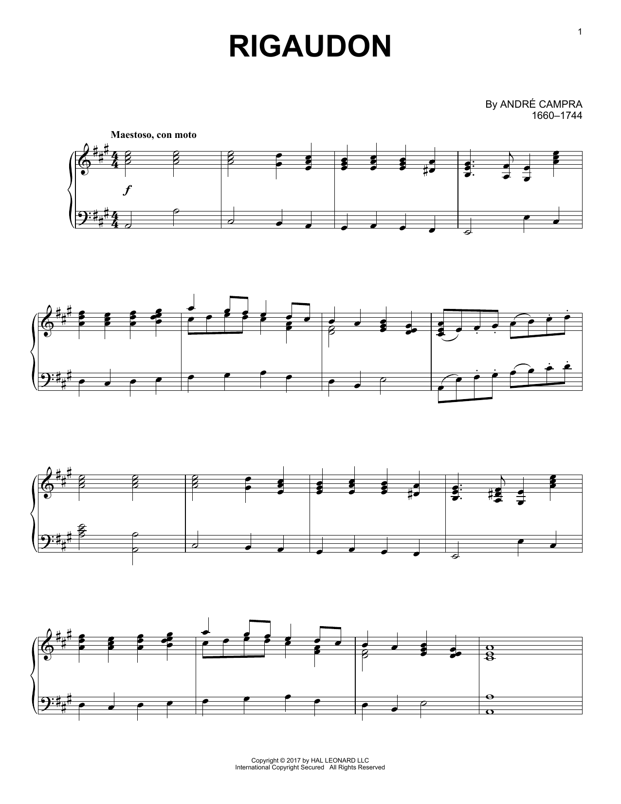 Andre Campra Rigaudon sheet music notes and chords. Download Printable PDF.