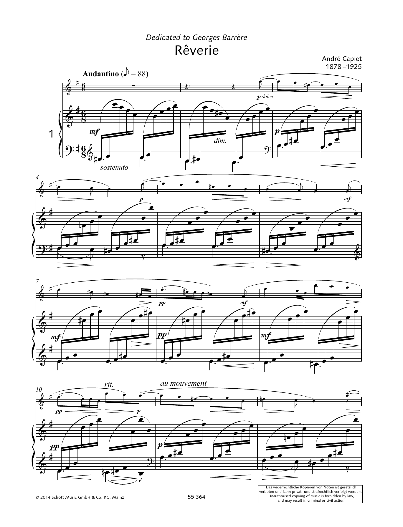 André Caplet Reverie sheet music notes and chords. Download Printable PDF.