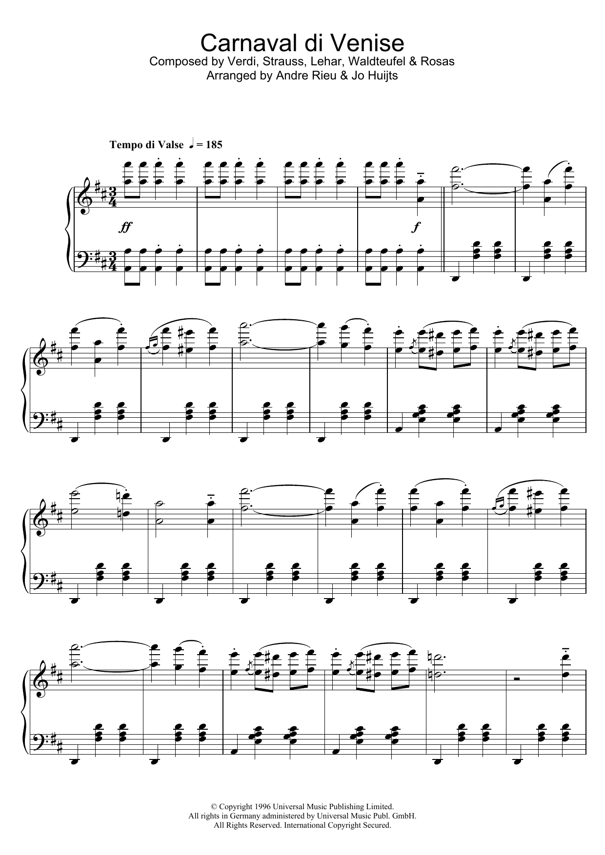 Andre Rieu Carnaval de Venise sheet music notes and chords. Download Printable PDF.