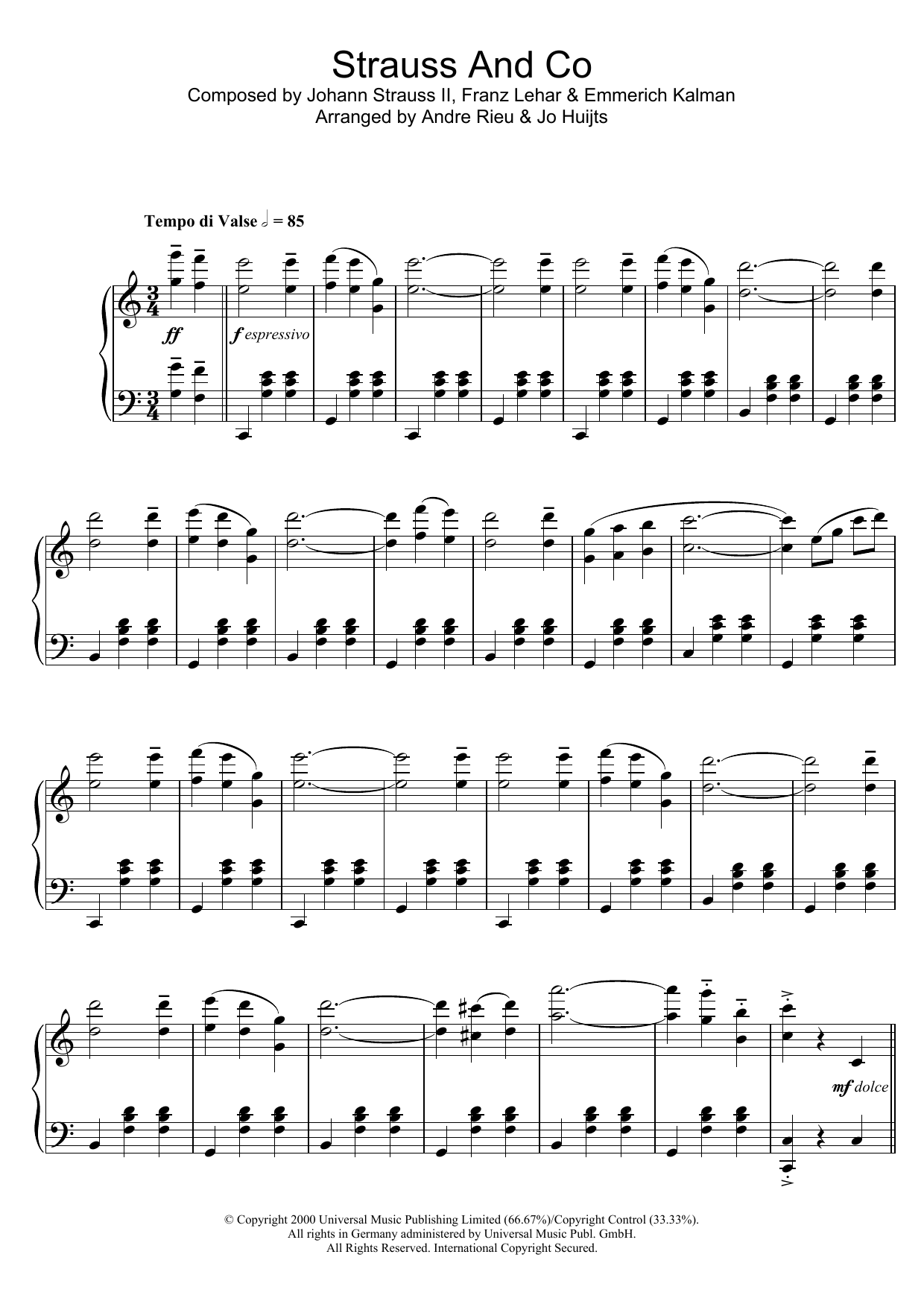 Andre Rieu Strauss & Co sheet music notes and chords. Download Printable PDF.