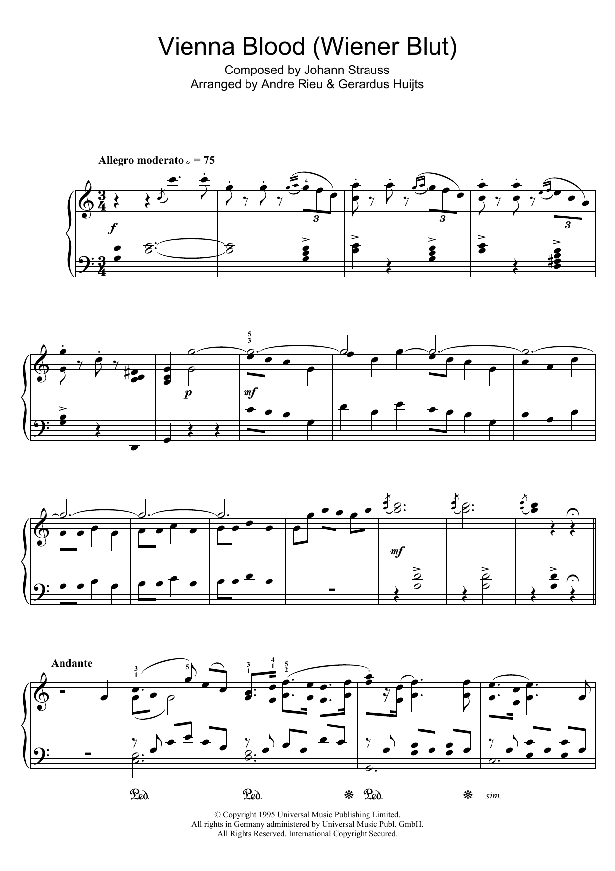 Learn to play Andre Rieu Vienna Blood sheet music for Piano Solo in minutes. Price: 6.9900$ Andre Rieu Vienna Blood sheet music notes and chords. Download Printable PDF.