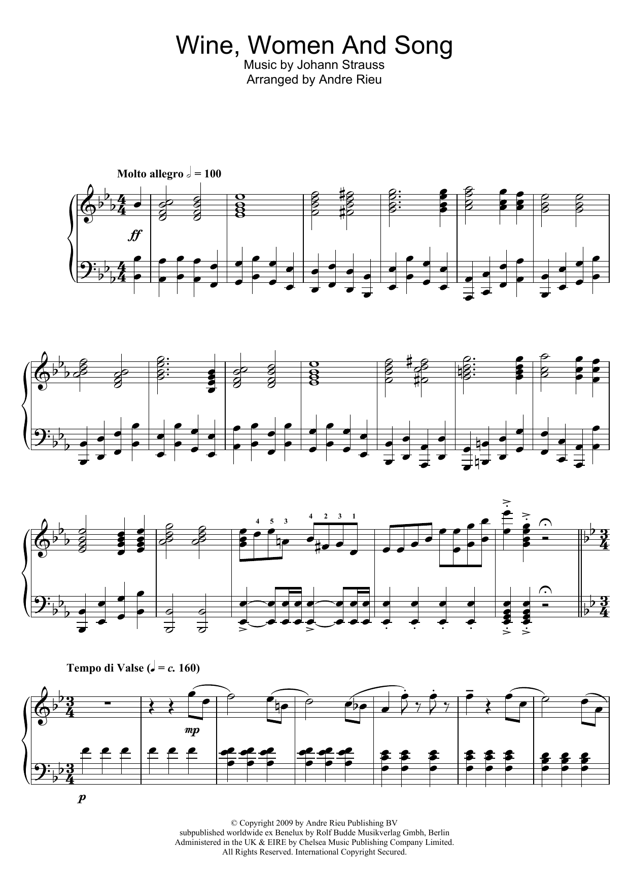 Andre Rieu Wine, Women And Song sheet music notes and chords. Download Printable PDF.