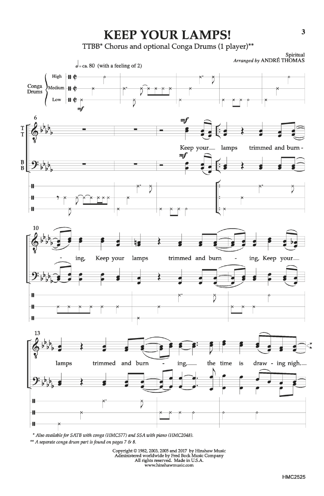 Learn to play André Thomas Keep Your Lamps! sheet music for TTBB Choir in minutes. Price: 3.9900$ André Thomas Keep Your Lamps! sheet music notes and chords arranged for TTBB Choir