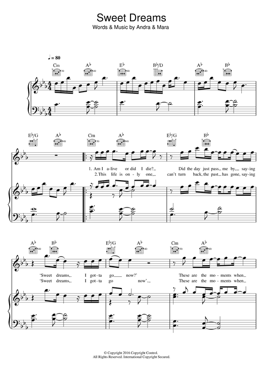 disparar legislación Nebu Andra & Mara "Sweet Dreams" Sheet Music PDF Notes, Chords | Pop Score Piano,  Vocal & Guitar (Right-Hand Melody) Download Printable. SKU: 123637