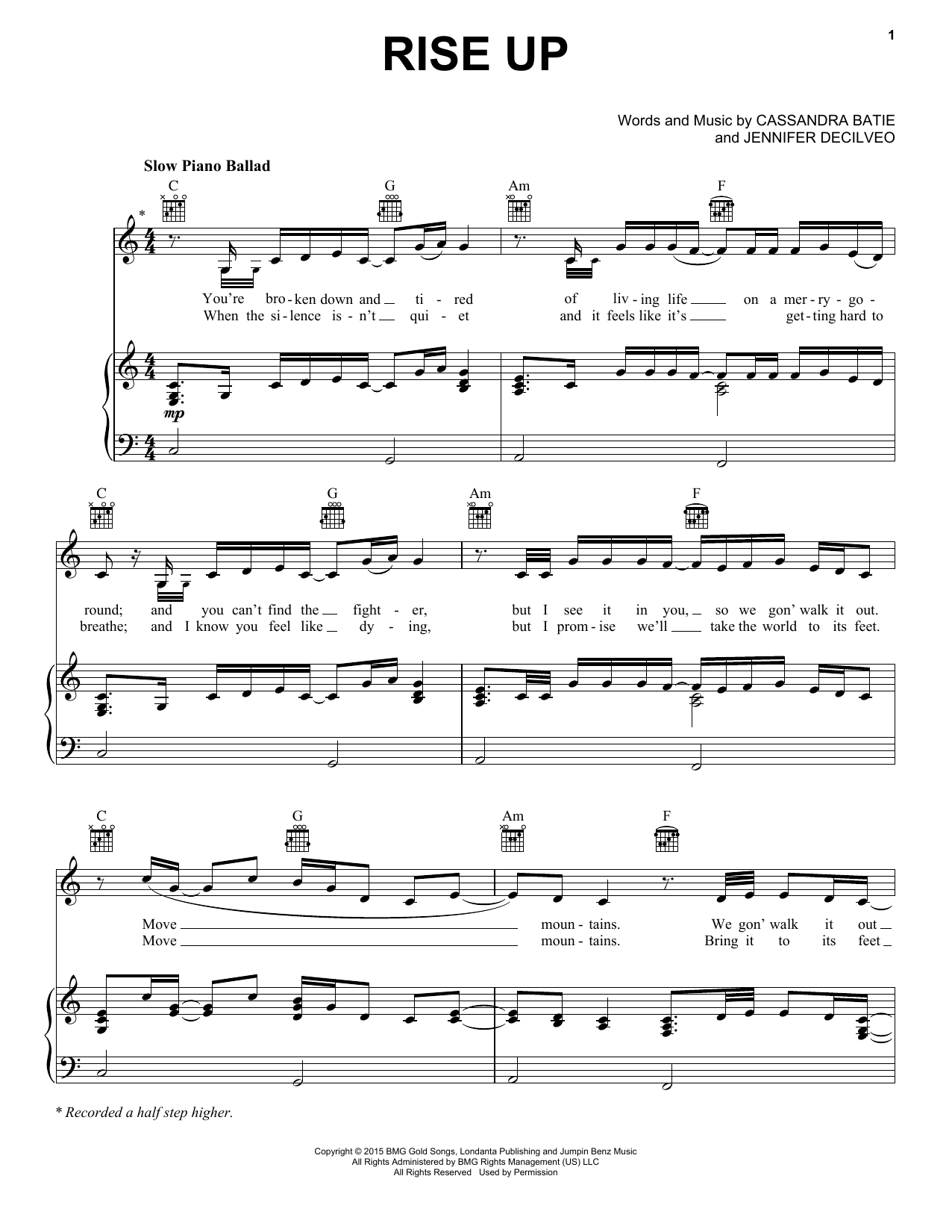 Andra Day Rise Up sheet music notes and chords. Download Printable PDF.