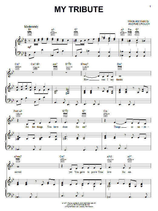 Learn to play Andrae Crouch My Tribute sheet music for Piano, Vocal & Guitar (Right-Hand Melody) in minutes. Andrae Crouch My Tribute sheet music notes and chords. Download Printable PDF.