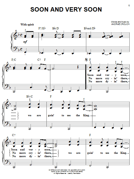 Andrae Crouch Soon And Very Soon sheet music notes and chords. Download Printable PDF.