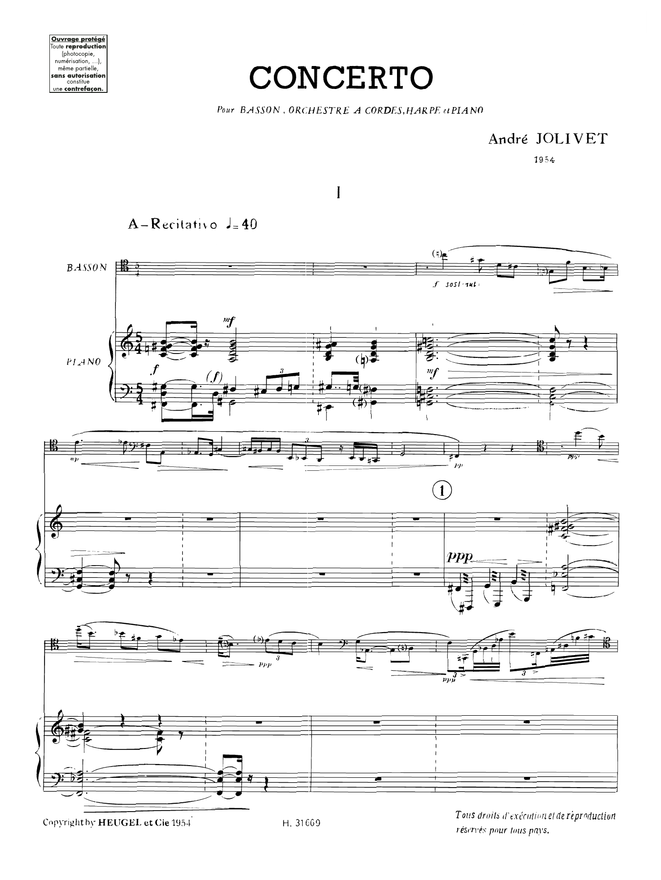 André Jolivet Concerto for Bassoon, transcription for Bass Clarinet sheet music notes and chords. Download Printable PDF.