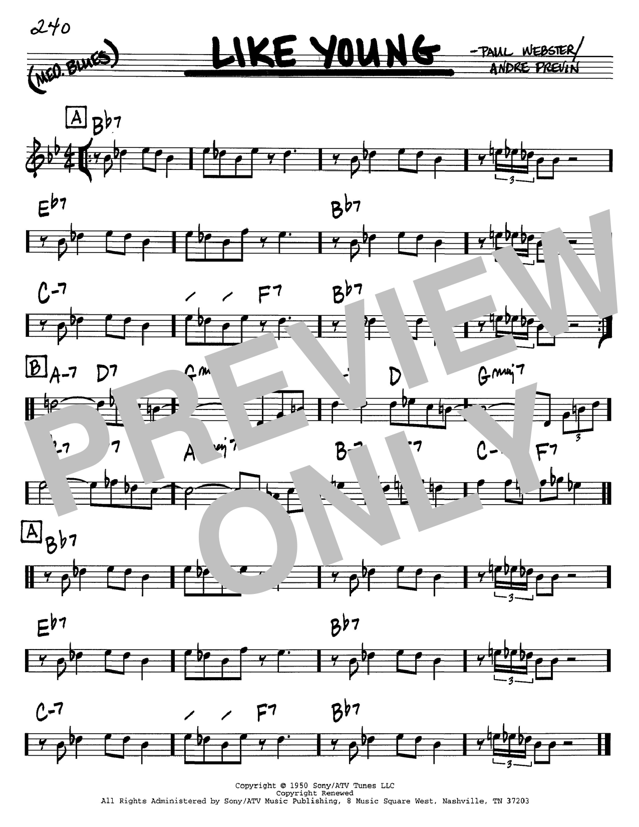 Andre Previn Like Young sheet music notes and chords. Download Printable PDF.