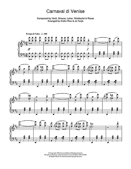 Learn to play Andre Rieu Carnaval de Venise sheet music for Piano Solo in minutes. Andre Rieu Carnaval de Venise sheet music notes and chords. Download Printable PDF.