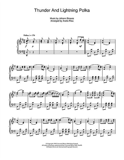 Learn to play Andre Rieu Thunder And Lightning Polka sheet music for Piano Solo in minutes. Andre Rieu Thunder And Lightning Polka sheet music notes and chords. Download Printable PDF.