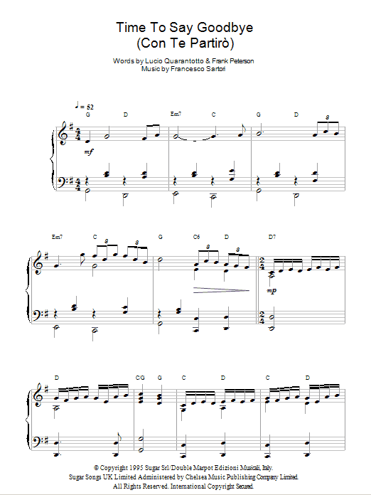 Download Andrea Bocelli "Time To Say Goodbye (Con Te Partiro.