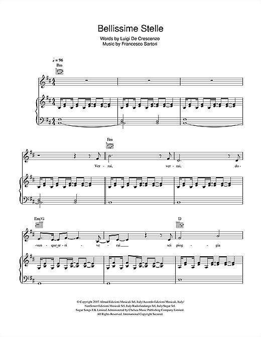 Andrea Bocelli Bellissime Stelle sheet music notes and chords. Download Printable PDF.