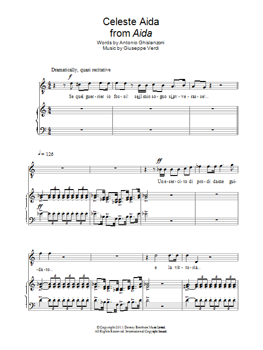 Andrea Bocelli Celeste Aida (from Aida) sheet music notes and chords arranged for Piano & Vocal