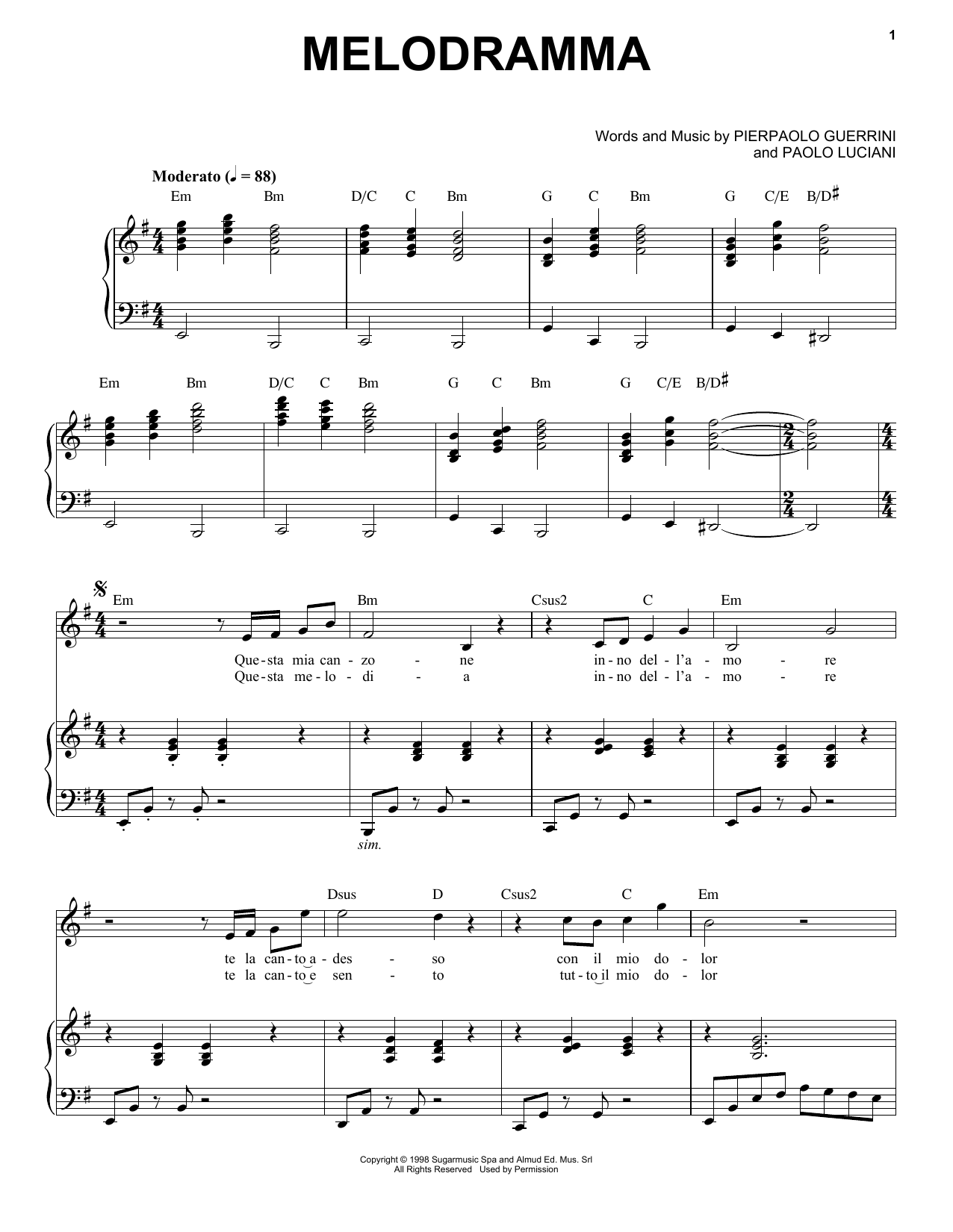 Andrea Bocelli Melodramma sheet music notes and chords. Download Printable PDF.