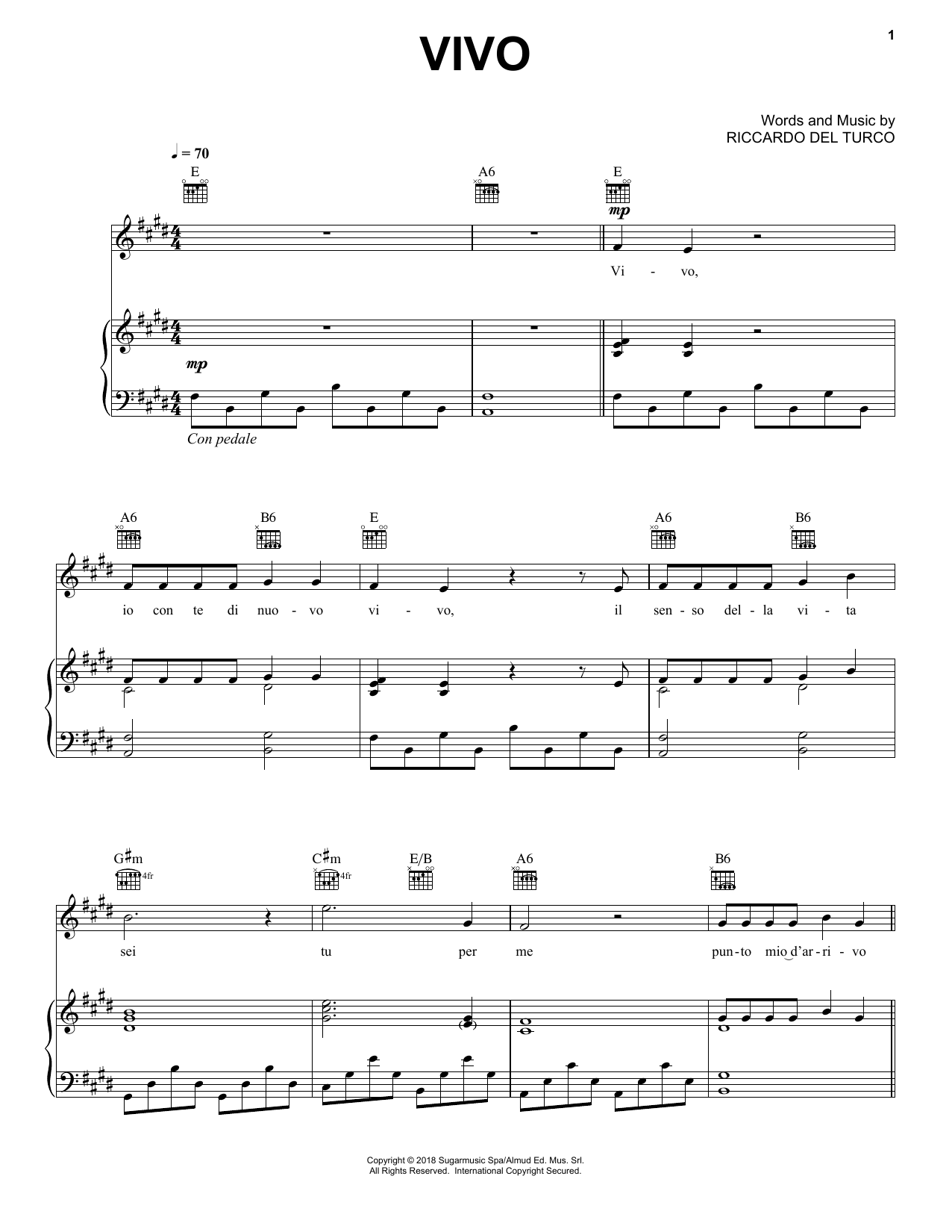 Andrea Bocelli Vivo sheet music notes and chords. Download Printable PDF.