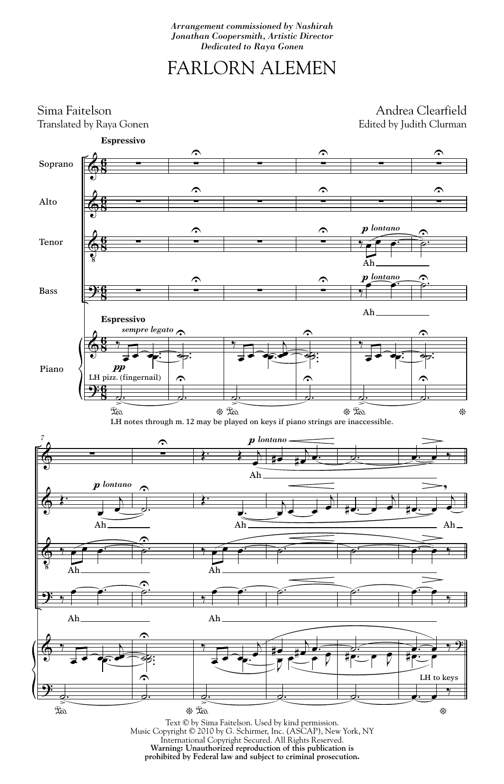 Andrea Clearfield Farlorn Alemen sheet music notes and chords. Download Printable PDF.