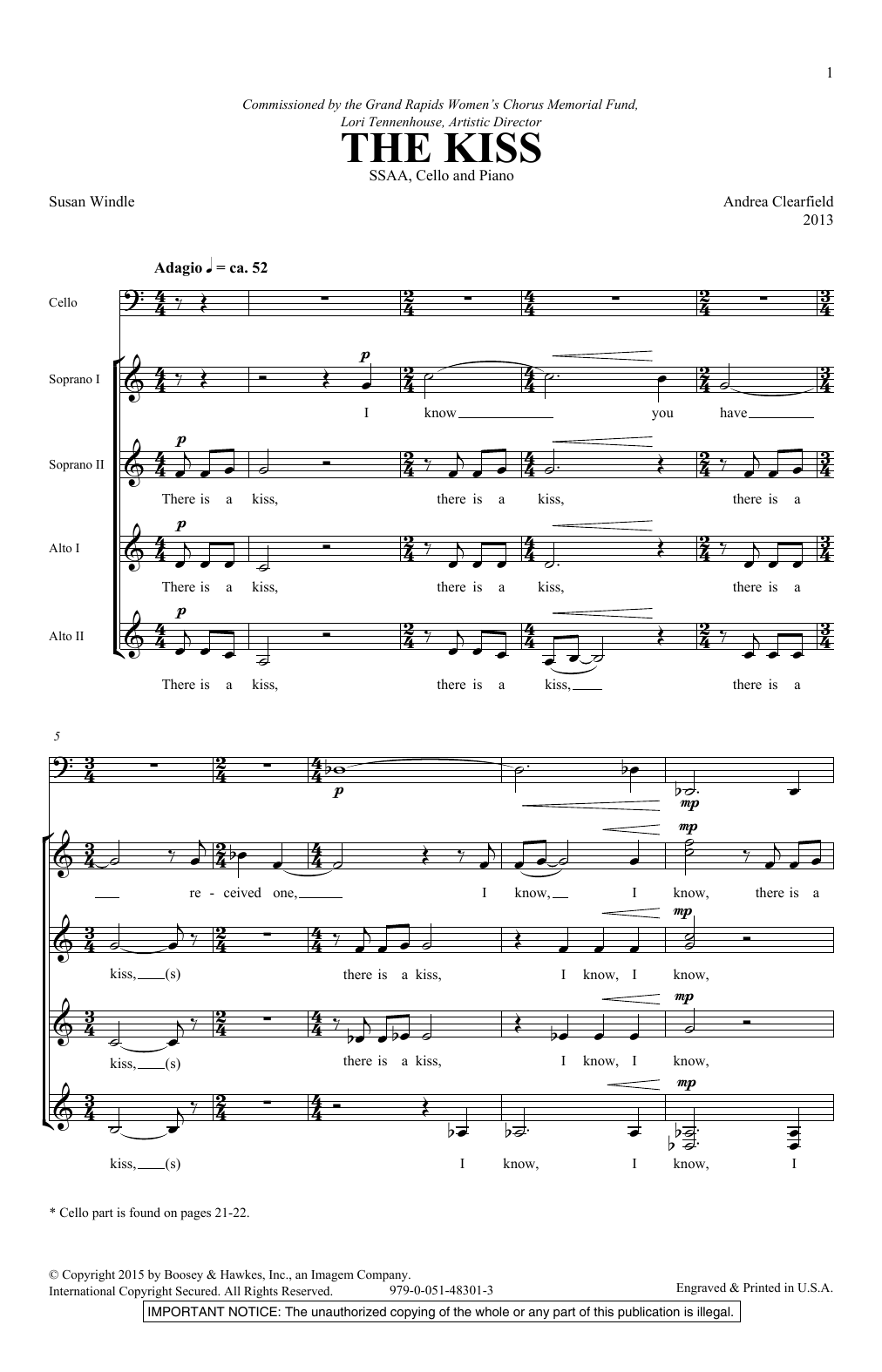 Andrea Clearfield The Kiss sheet music notes and chords. Download Printable PDF.